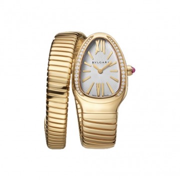 Bvlgari watch quartz movement gold strap 35mm silver dial