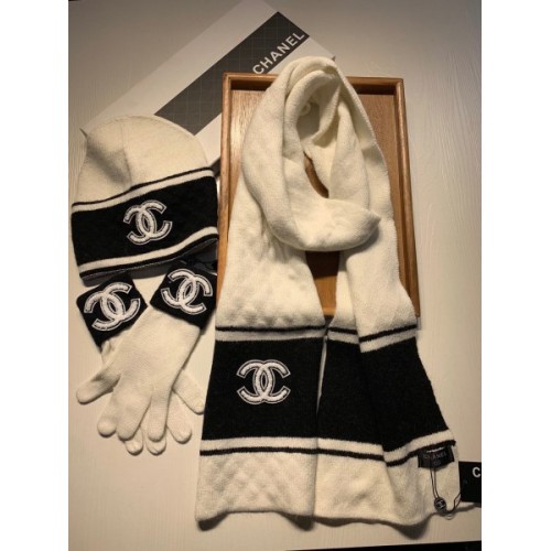 Chanel white hat glove scarf (a set)