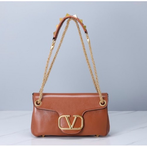 Valentino Garavani Stud Sign brown leather bag