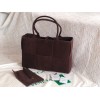 Bottega Veneta Intrecciato lamp skin tote dark brown velvet bag 609175