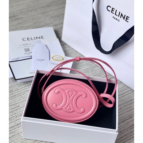 Celine Oval Cuir Triomphe pink calfskin bag