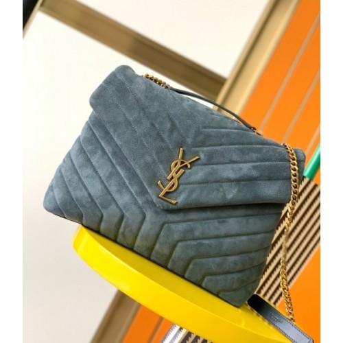 YSL Loulou Bag Y-Quilted blue suede large bag