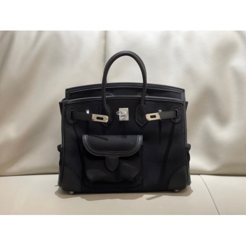 Hermes Birkin 25 Cargo Swift Black Marine Silver Hardware Bag