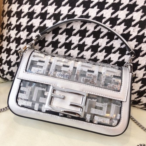 Fendi Silver PVC Transparent Sequin Mini Baguette Bag