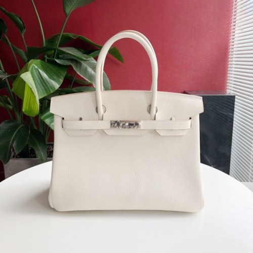 Hermes Togo Birkin White Leather Silver 30cm