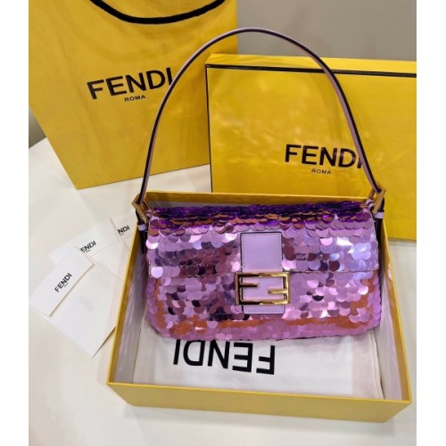 Fendi Mini Baguette purple sequinned leather bag