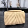 YSL LARGE COLLEGE BAG IN BEIGE MATELASSÉ LEATHE SILVER