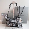 Balenciaga Le Cagole white graffiti XS black shoulder bag