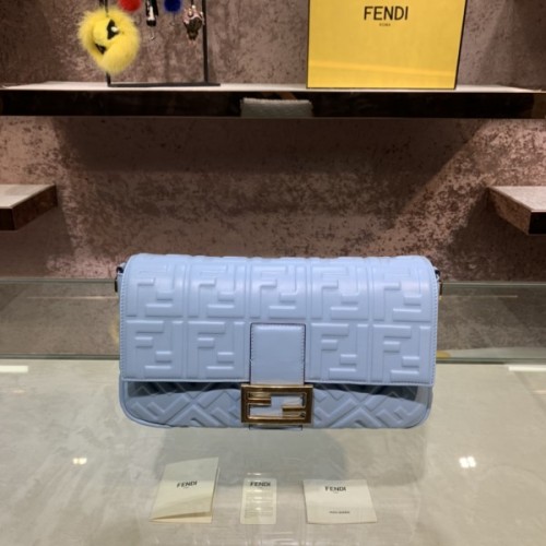 Fendi Baguette blue leather bag 32cm