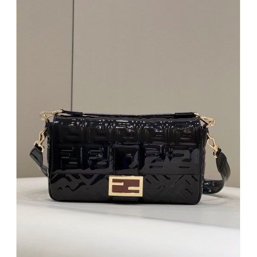 Fendi BAGUETTE patent black leather bag 32cm