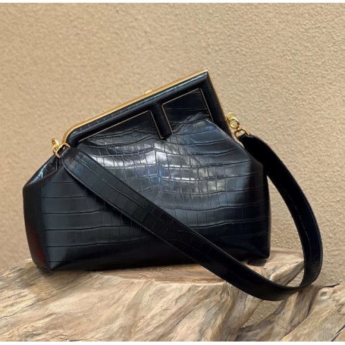 Fendi First Bag Crocodile Black 32cm