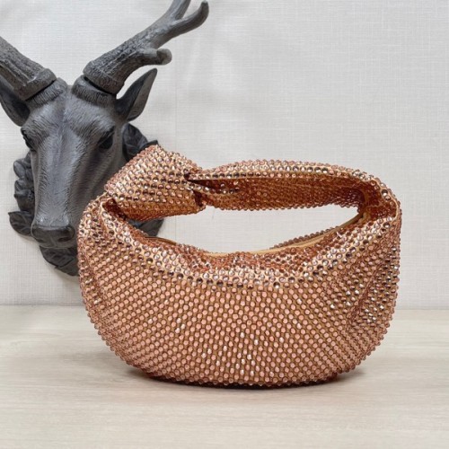 Bottega Veneta Orange Glitter Rhinestone Knot Handle Bag