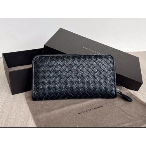 Bottega Veneta woven black leather long wallet