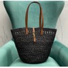 YSL Panier medium black raffia &leather bag