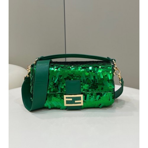 Fendi Baguette Medium Green Sequined Bag