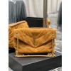 YSL Black Puffer Brown Suede Leather Large Bag