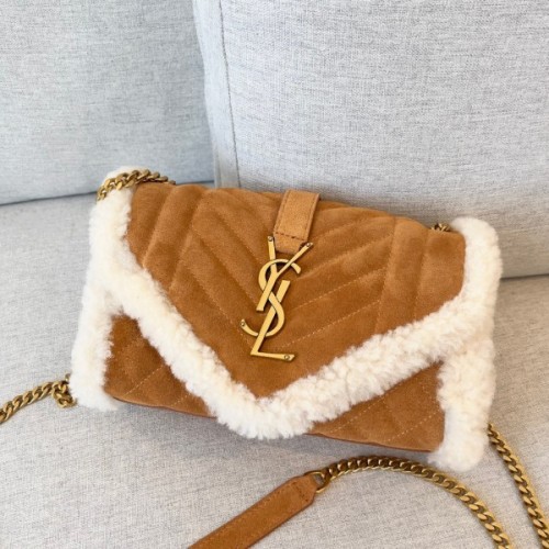 YSL Envelope Small suede and shearling shoulder bag