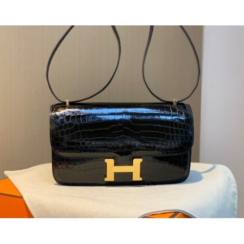 Hermes Shiny Crocodile Constance Black Bag