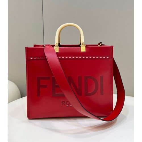 Fendi Sunshine Red Leather Tote Bag 36cm