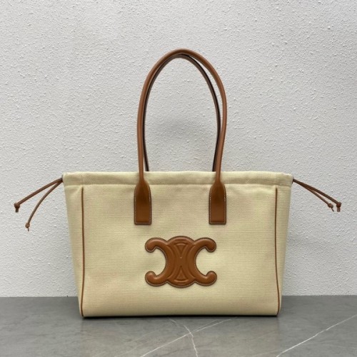 Celine Cabas Drawstring triomphe beige smooth calfskin bag