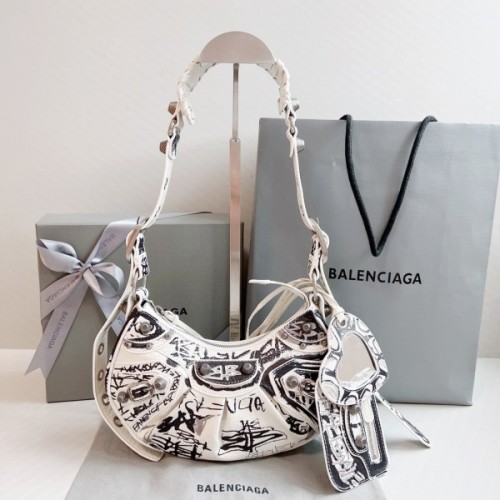 Balenciaga Le Cagole white graffiti XS shoulder bag