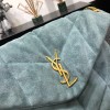 YSL Black Puffer Blue Suede Leather Large Bag