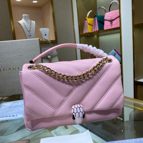 Bvlgari Serpenti Cabochon Leather Shoulder Bag Pink