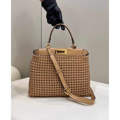 Peekaboo woven beige large bag