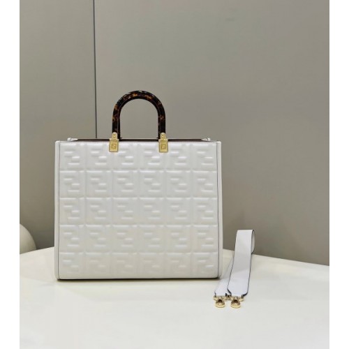 Fendi Sunshine Medium White Leather Shopper Bag