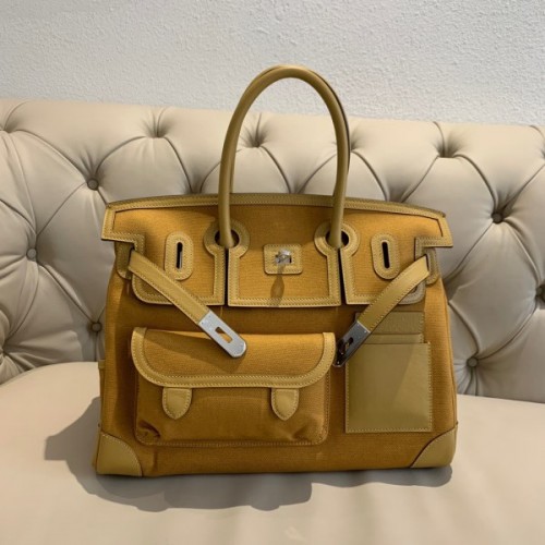 Hermes Birkin 35 Cargo Swift Yellow Marine Silver Hardware Bag