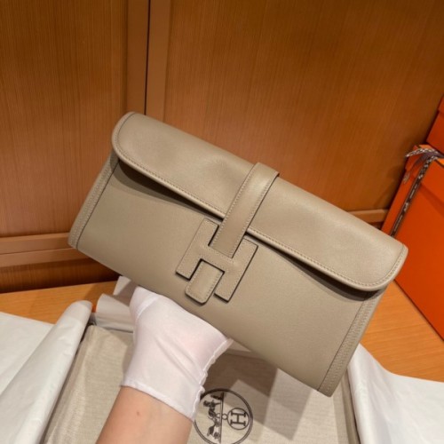 Hermes Gray Swift Jige Elan Clutch