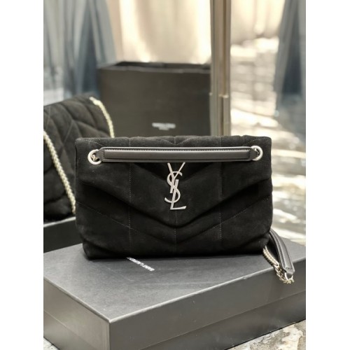 YSL Black Puffer Black Suede Leather Medium Bag