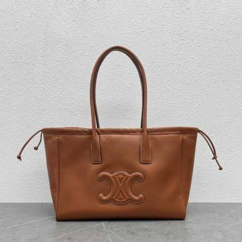 Celine Cabas Drawstring triomphe brown smooth calfskin bag