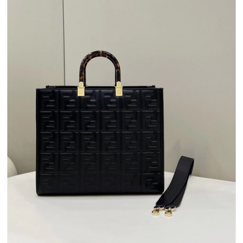 Fendi Sunshine Medium Black Leather Shopper Bag