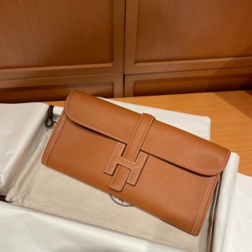 Hermes Brown Swift Jige Elan Clutch