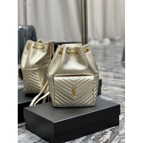 YSL Saint Laurent Joe drawstring quilted gold backpack