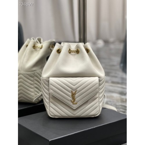 YSL Saint Laurent Joe drawstring quilted white backpack