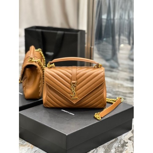 YSL College Brown Gold Hardware Medium Bag