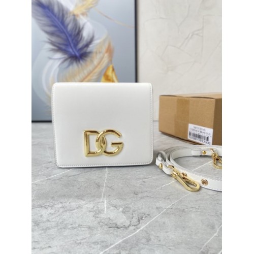 DG Logo mini white leather shoulder bag