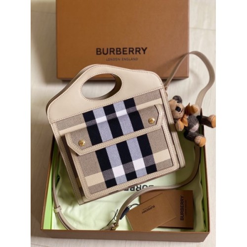 BurberryMini Check Canvas and Leather Pocket Bag