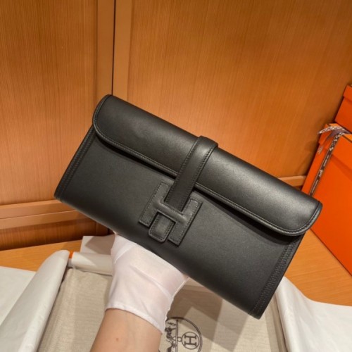 Hermes Black Swift Jige Elan Clutch