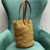 YSL Panier medium brown raffia & leather bag
