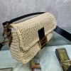 Fendi Baguette white leather medium raffia trap bag