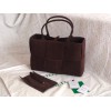 Bottega Veneta Intrecciato lamp skin tote dark brown velvet bag 609175