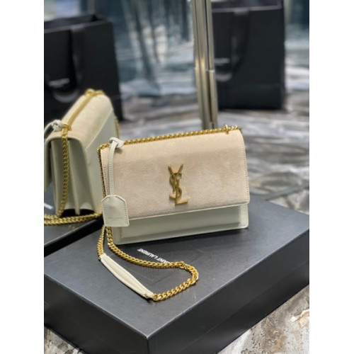 YSL Sunset White Velvet Leather Shoulder Bag