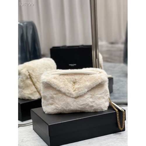 YSL Puffer Merino Shearling & Lambskin White 29cm