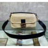 Fendi Baguette white leather medium raffia trap bag