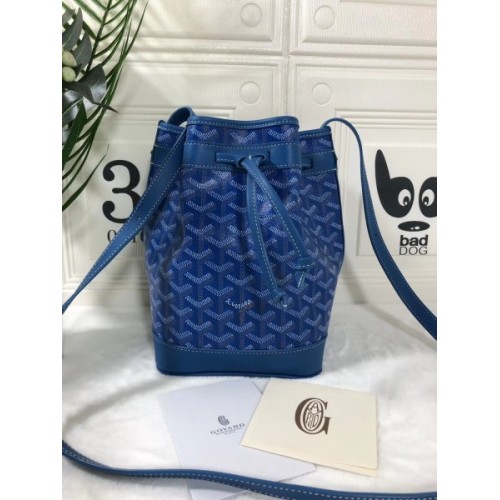 Goyard bucket blue leather bag