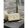 YSL Becky Quilted Double Zip Beige Pouch Bag
