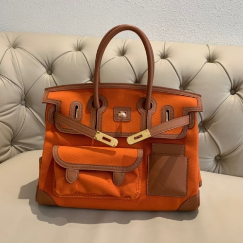 Hermes Birkin 35 Cargo Swift Orange Marine Silver Hardware Bag